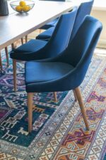 Sculpted Navy Fabric & Wooden Dining Chair - FF-C007