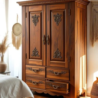 Modern Wooden Almirah | Elegant Bedroom Wardrobe & Storage Cabinet-FF-WA0024