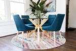 Sculpted Navy Fabric & Wooden Dining Chair - FF-C007 - Image 3